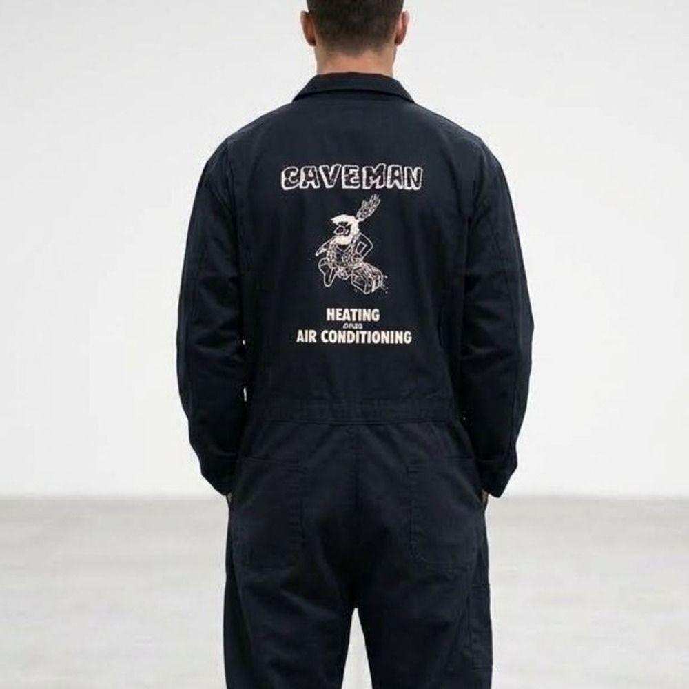 Vintage Cintas Mens XXL Workwear Coveralls Caveman HVAC Jumpsuit Navy Blue Tall